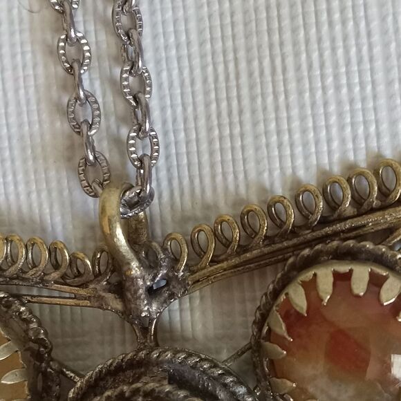 Vintage Indian Agate Claw Set Multicolored Stones Large Metal Pendant Necklace - Picture 6 of 12
